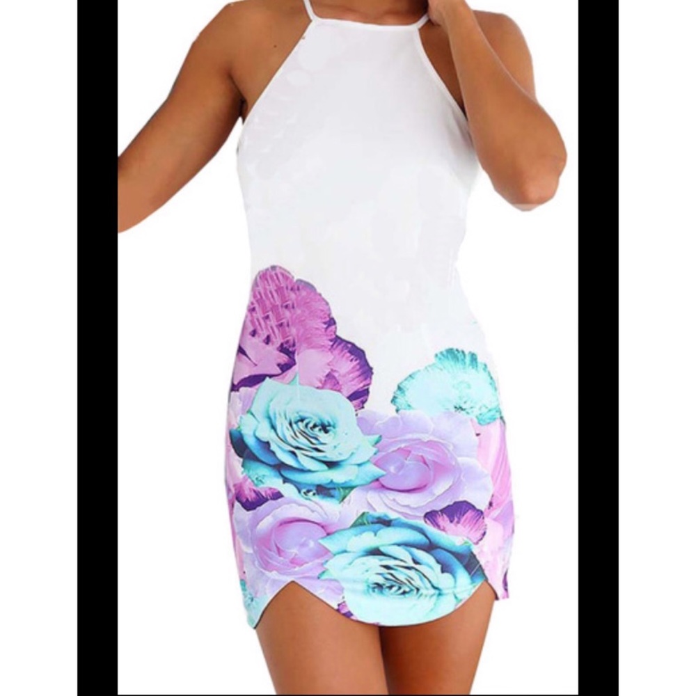 White floral bodycon dress
